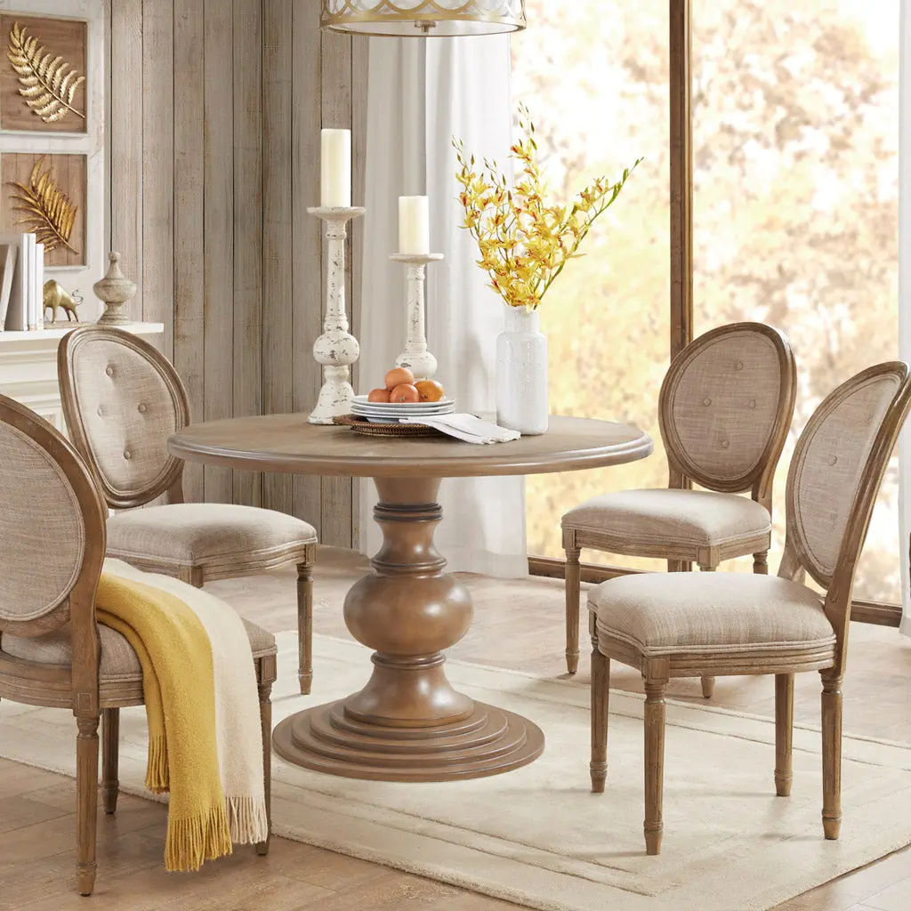 Lexi 46 Inches Round Pedestal Dining Table Walnut Wood Small Spaces jla