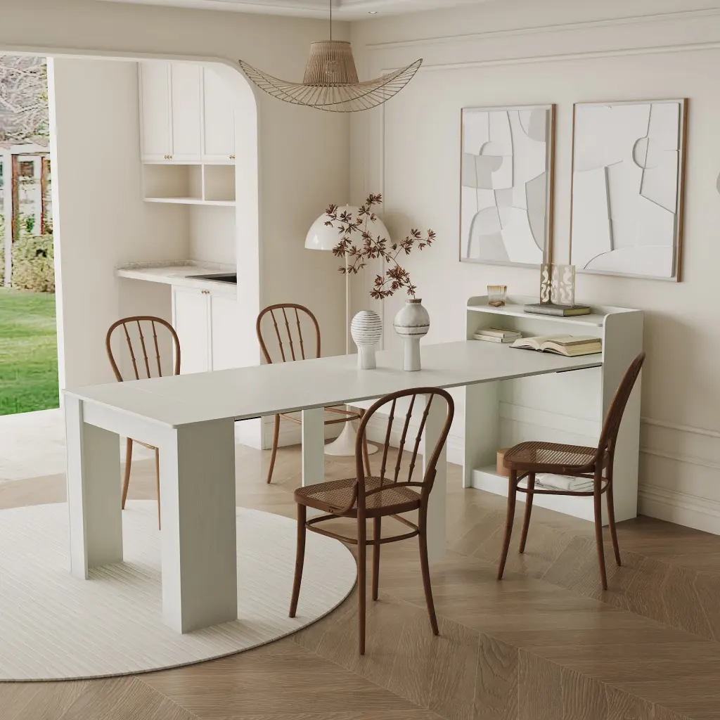Modern Extendable Dining Table Storage White Mdf Space Saving joysource furniture