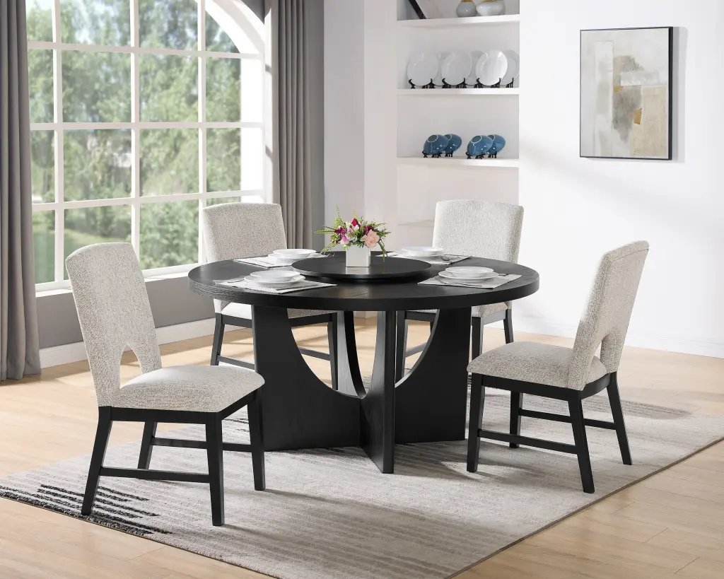 5Pc Modern Round Table Black Finish W Lazy Susan Timberen Contemporary kanepe
