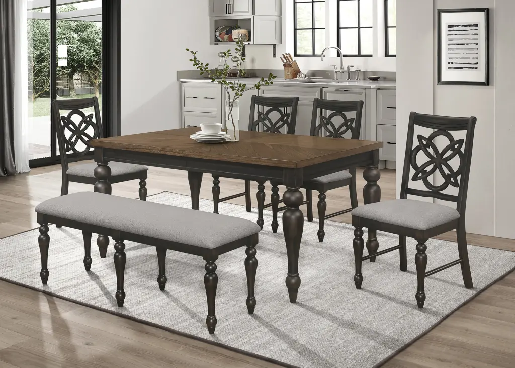 Brown Gray Finish Rectangular Extendable Dining Table 18" Leaf kanepe