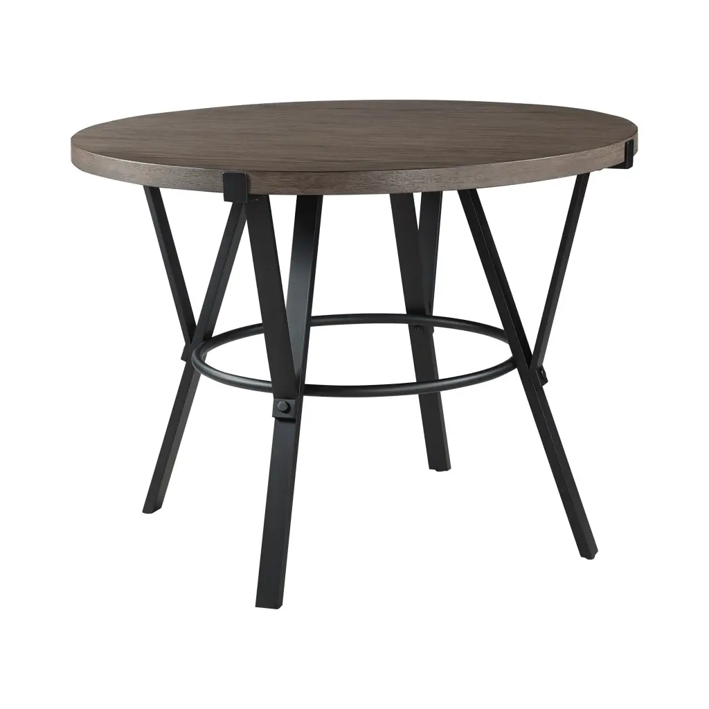 Brown Wood Finish Round Counter Height Table Black Metal Frame - Rustic Dining Table kanepe