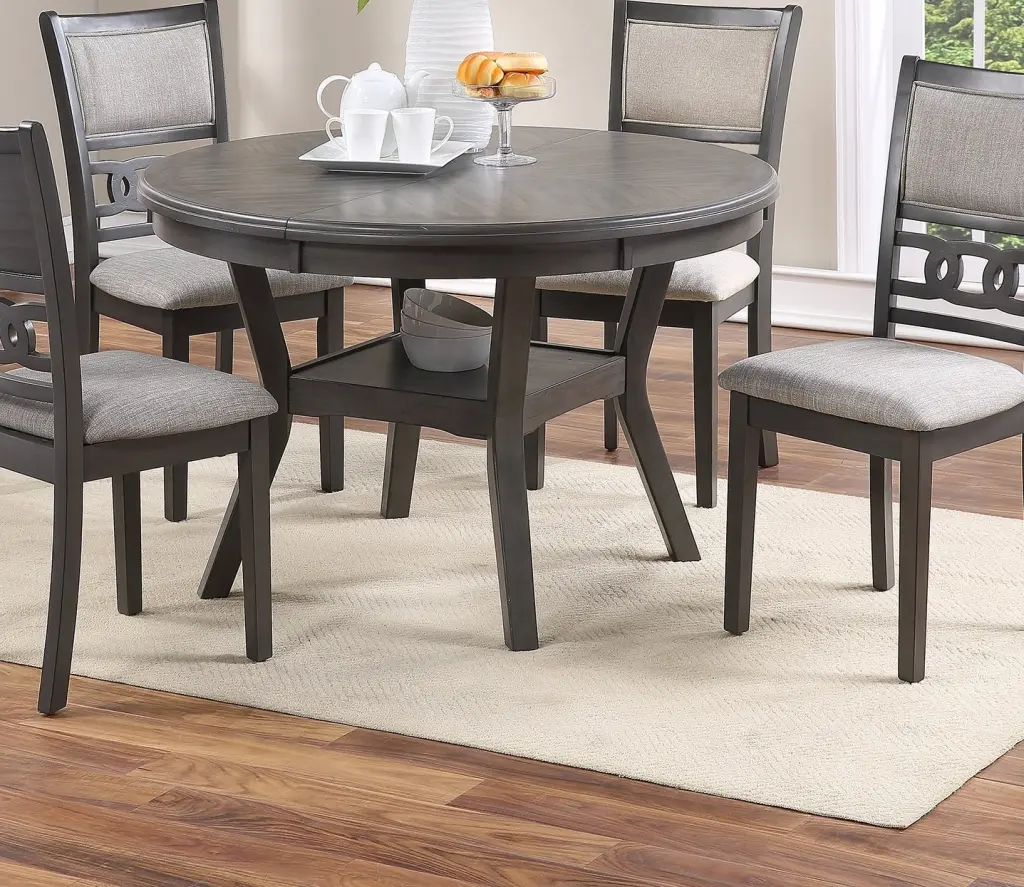 Dining Room Round Table Gray Rubber Wood MDF 1PC Shelf kanepe