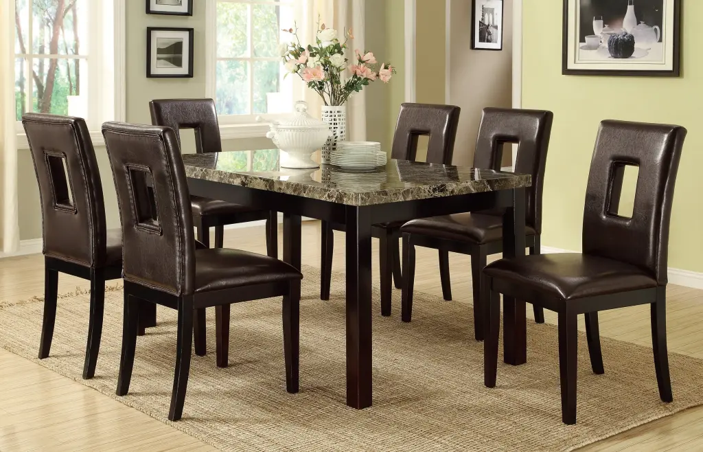 Dining Table Faux Marble Top and Birch Veneer Dining Room kanepe