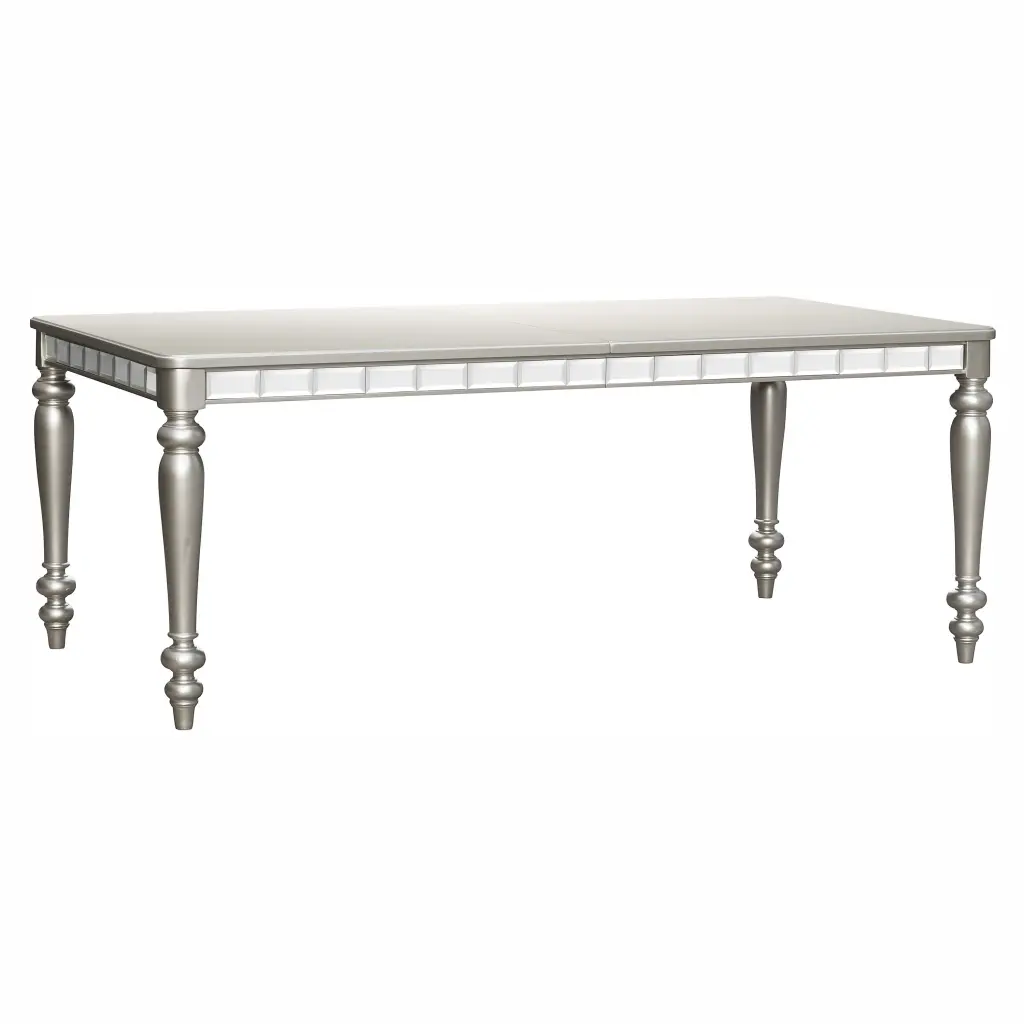 Glamourous Shiny Metal Finish Rectangular Dining Table 1Pc Draw Leaf Mirror kanepe