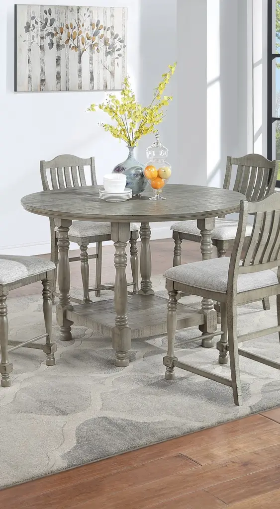 Light Grey Round Dining Table Open Shelf Modern 1Pc Table Only kanepe