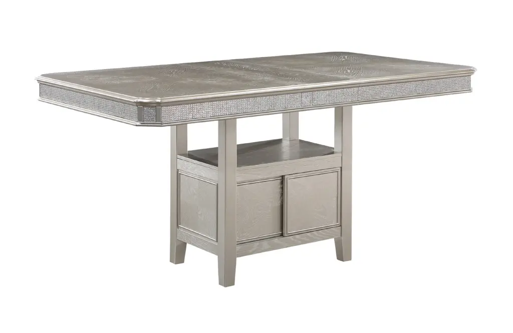 Modern Glam Counter Height Dining Table Shiny Metal Champagne Gray Finish kanepe
