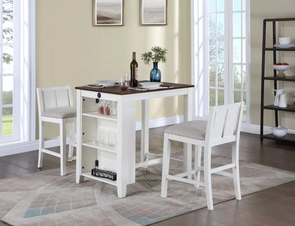 Graham 36 Inch 3 Piece White Counter Height Dining Table Set Small Spaces lilola home