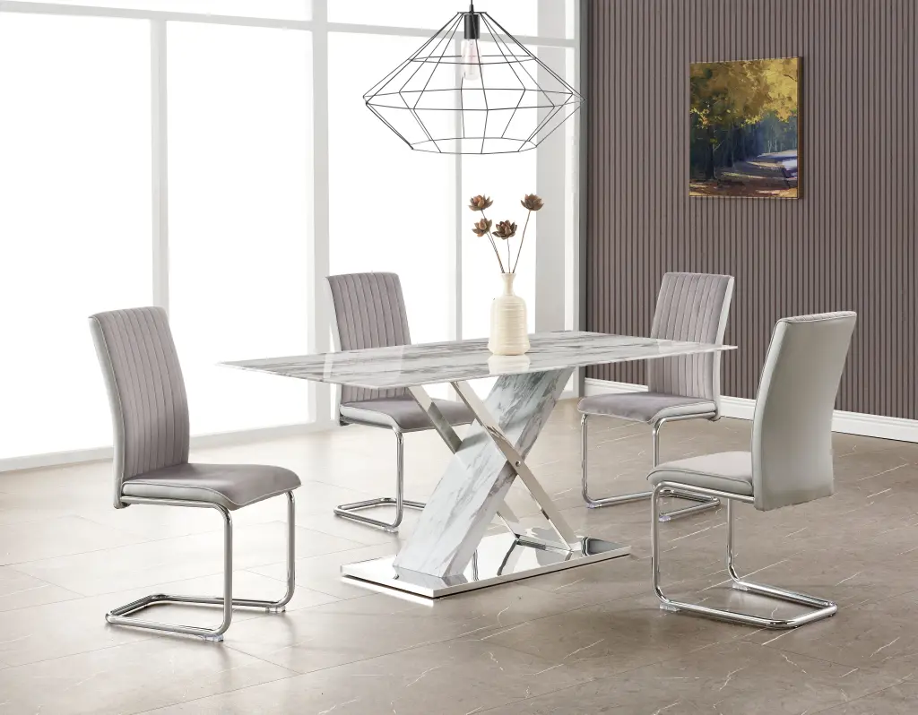 Gwen Dining Table Stone Stainless Alloy Metal luxe modern furniture