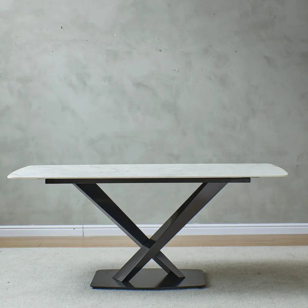 1600Mm Artificial Marble Dining Table Black Frame Black White Sint montary