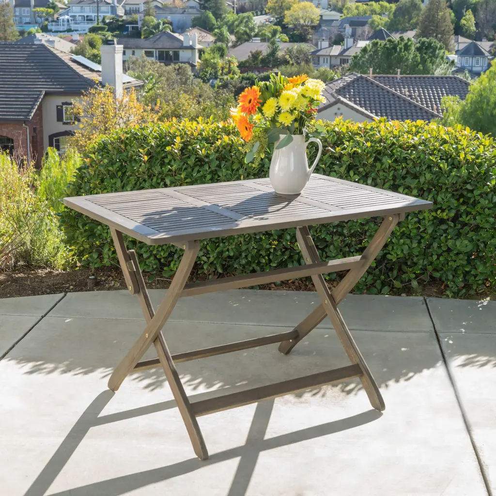 Positano 43.5 Collapsible Table Grey Acacia Wood Folding Dining Table nh-gardenpara