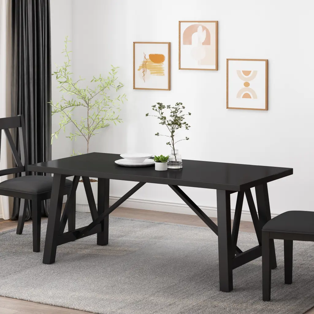 Dining Table Matte Black Solid Timber MDF Modern Kitchen Table nh-inmax