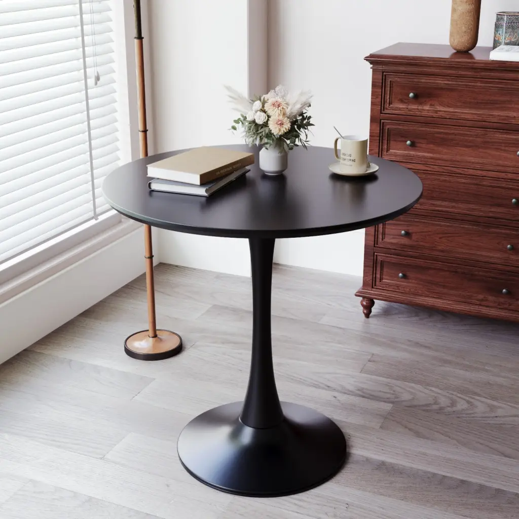 Black Round Dining Table 31.5 Inch Tulip Table Kitchen Dining Table 2-4 People nuoli furniture