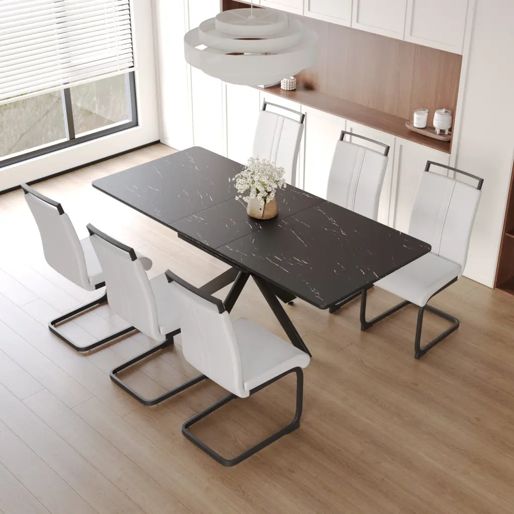 Extendable Dining Table Set 6 8 Person Dining Room C Shape Design nuoli furniture