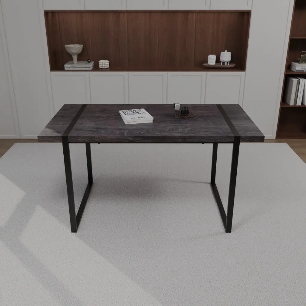59 Inch Rural Industrial Rectangular MDF Black Dining Table 4-6 People nuoli furniture