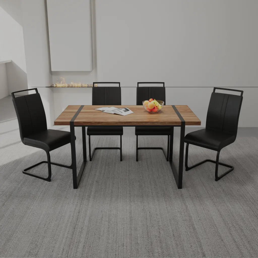 59 Inch Rural Industrial Rectangular MDF Wood Hue Dining Table Set nuoli furniture