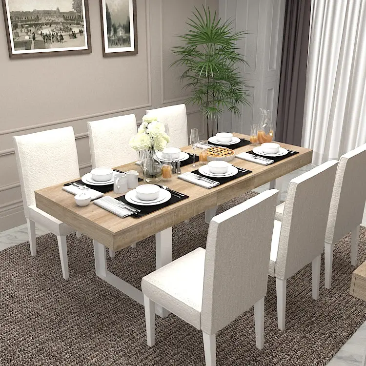 Extendable Dining Room Table 6 8 10 Modern Farmhouse Wooden Kitchen Table q-s furniture