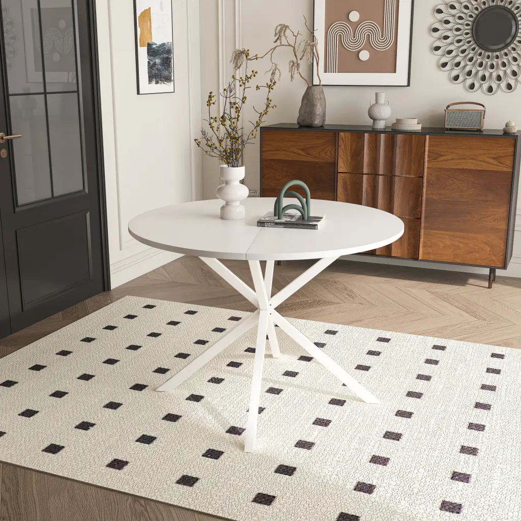 42.13 Inch Modern Cross Leg Round Dining Table White Top Occasional Table rnb