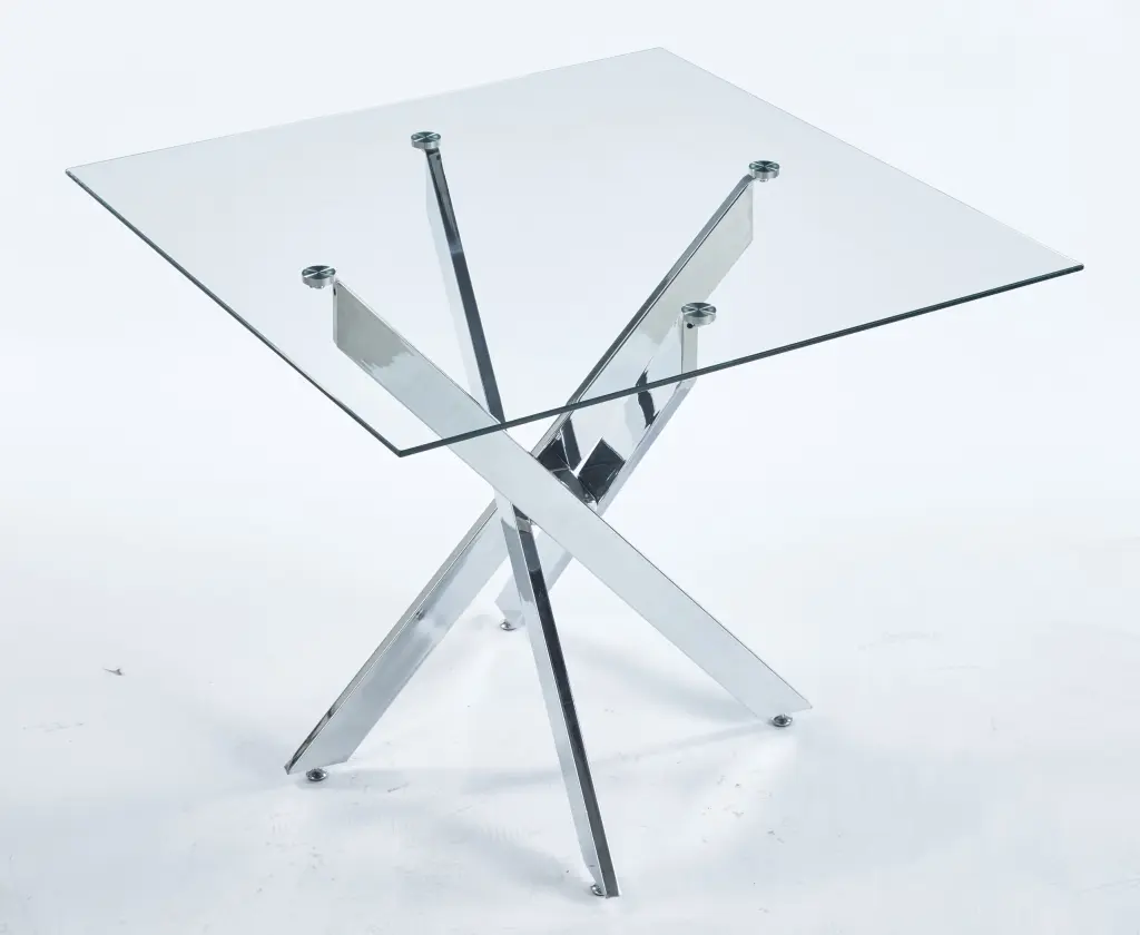 Modern Dining Table Cross Metal Leg and Tempered Glass Space Saving rnb