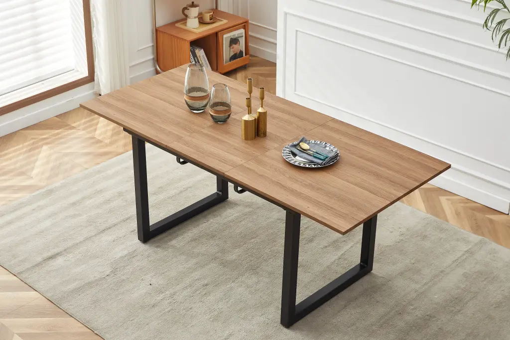Square Extendable Dining Table Metallic Leg Modern Space Saving Kitchen Table rnb