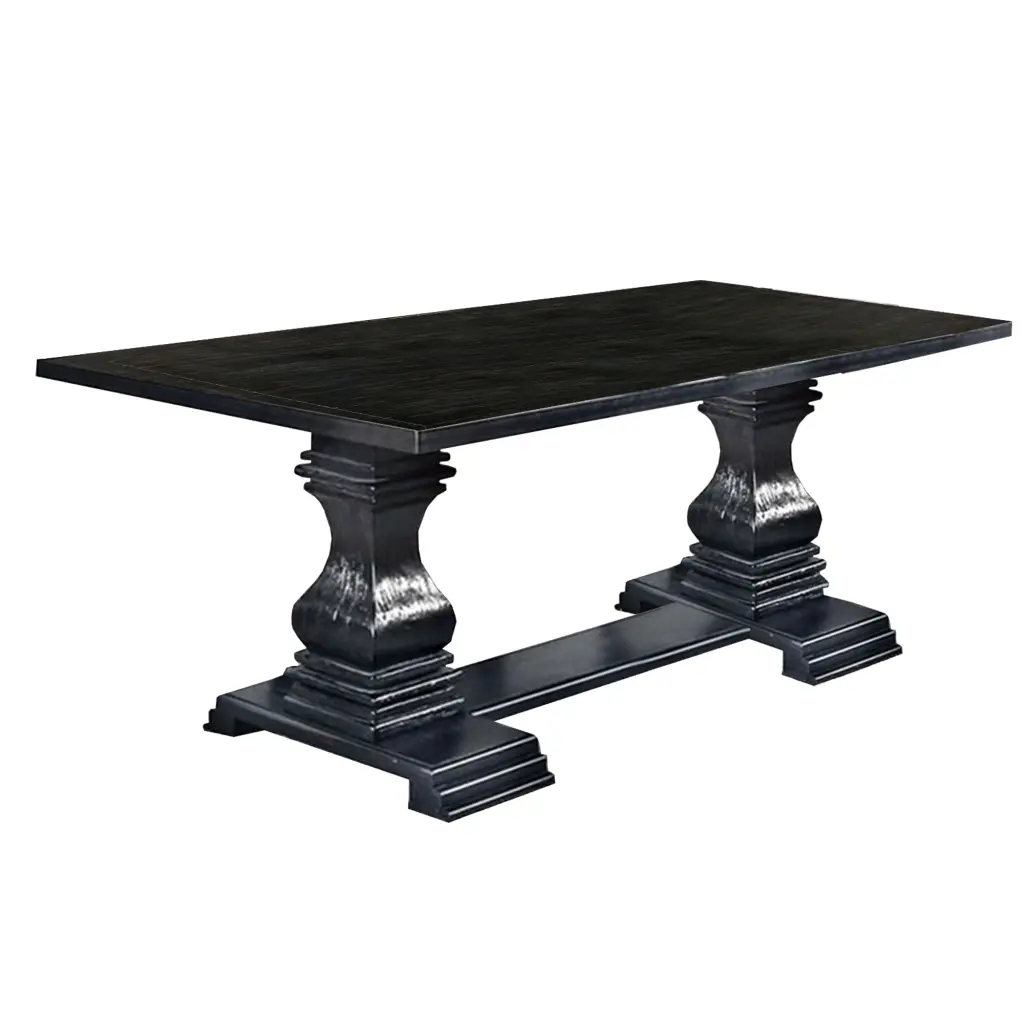 Transitional Style Dining Table Trestle Base Antique Black Finish royal hampton