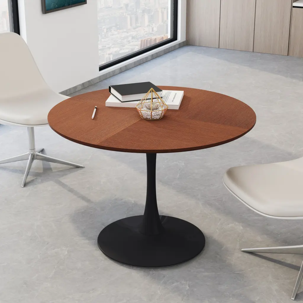 42 Inch Modern Round Dining Table Printed Oak Hue Grain Table Top spribung