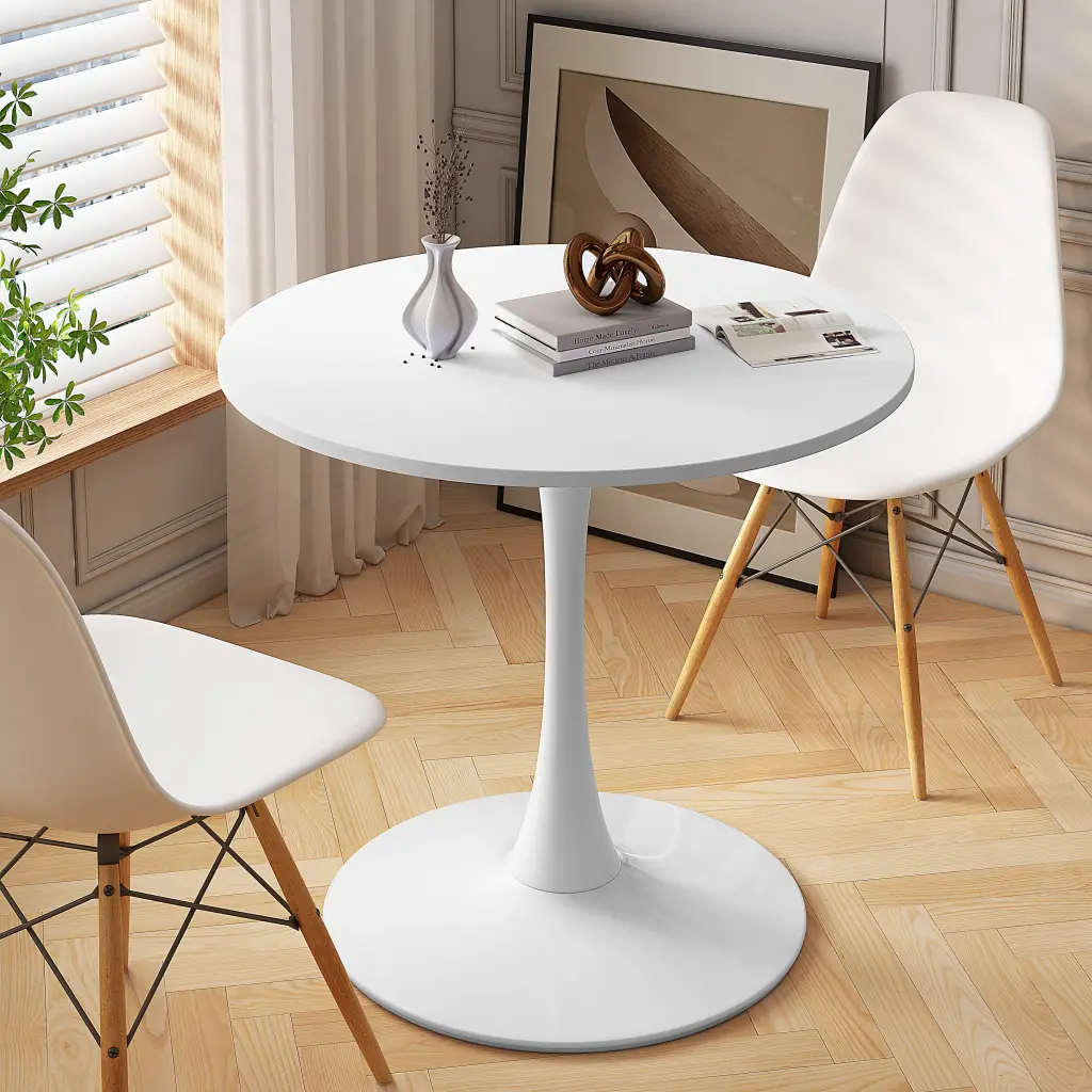 32 Inch Modern Round Dining Table Round MDF Table Top Metallic Base spribung