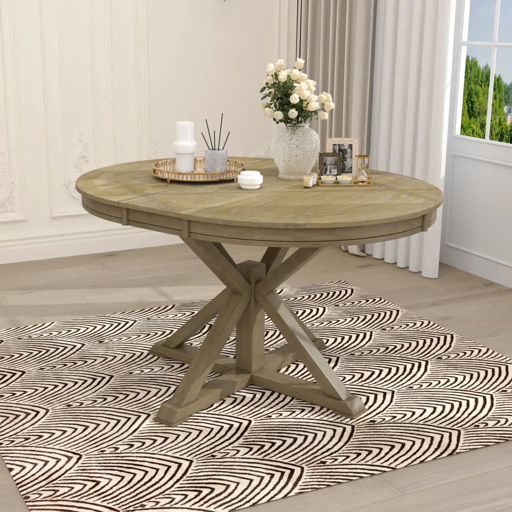 Retro Extendable Dining Table 12 Inch Leaf Dining Room trexm