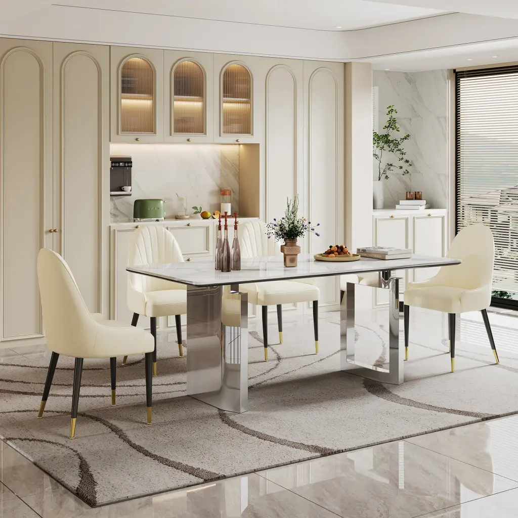 0.47 Inch Sintered Marble Carbon Fiber Tempered Crystal Dining Table w1241 artisan furniture