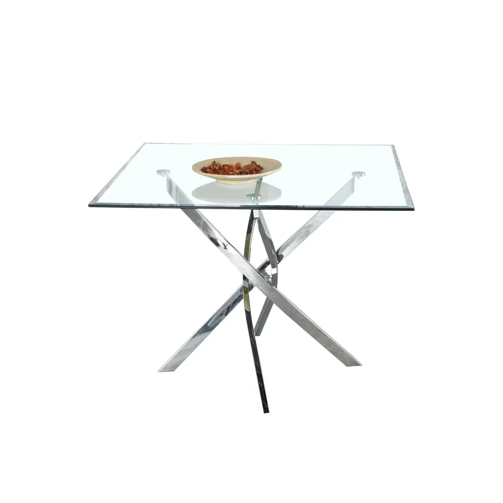 Contemporary Square Clear Crystal Dining Table Shiny Metal Finish w1241 artisan furniture