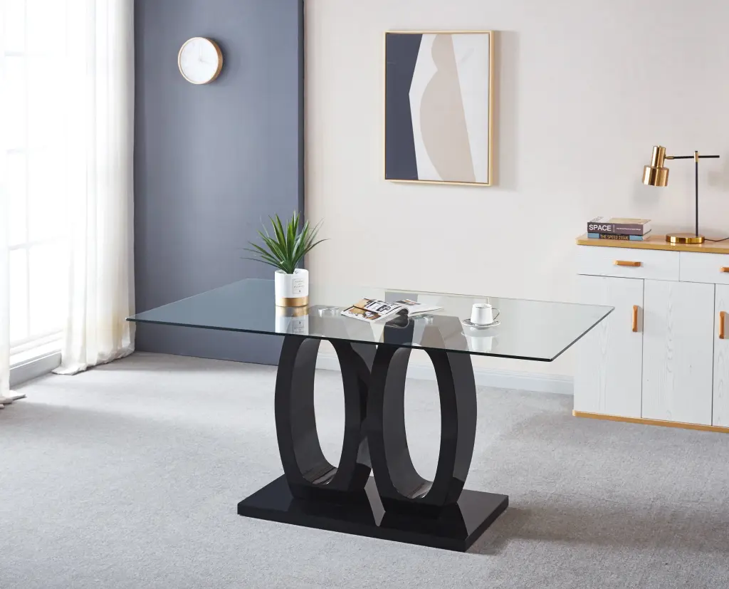 Contemporary Tempered Crystal Top Double Pedestal Dining Table - 63" Dimensions w1241 artisan furniture
