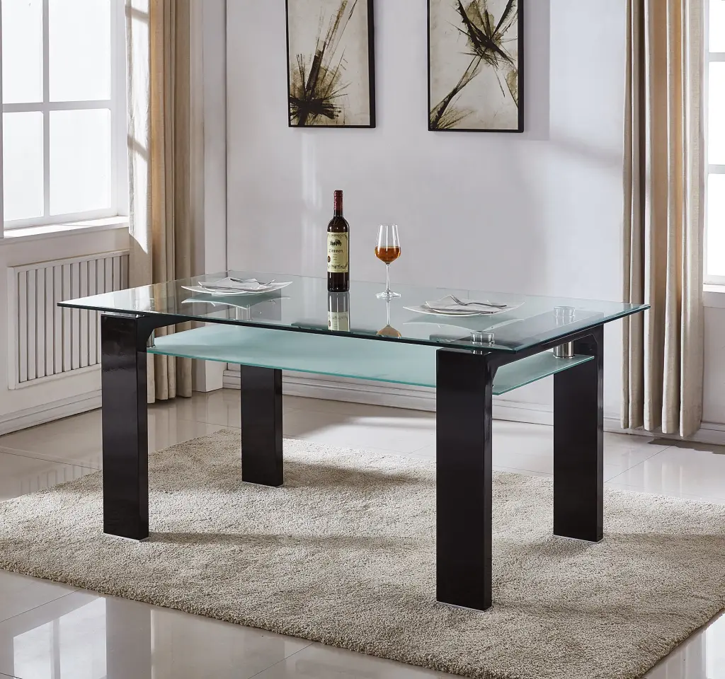 Double Layer Tempered Glass Rectangular Dining Table Black Glass Top w1241 artisan furniture