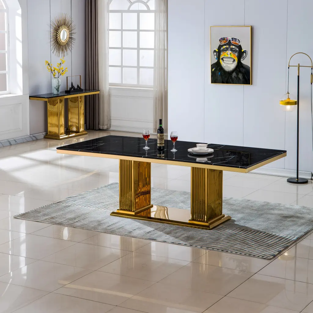 Modern Rectangular Marble Dining Table 0.71 Inch Thick Double Pedestal w1241 artisan furniture