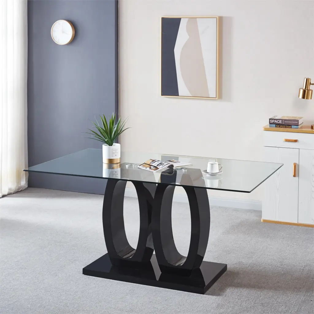 Contemporary Double Pedestal Dining Table Tempered Crystal Top Mdf Base w1311 artisan furniture