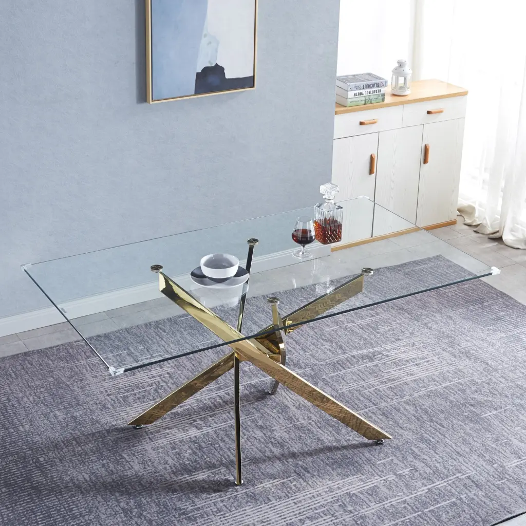 Rectangular Tempered Crystal Modern Dining Table Indoor Use w1311 artisan furniture
