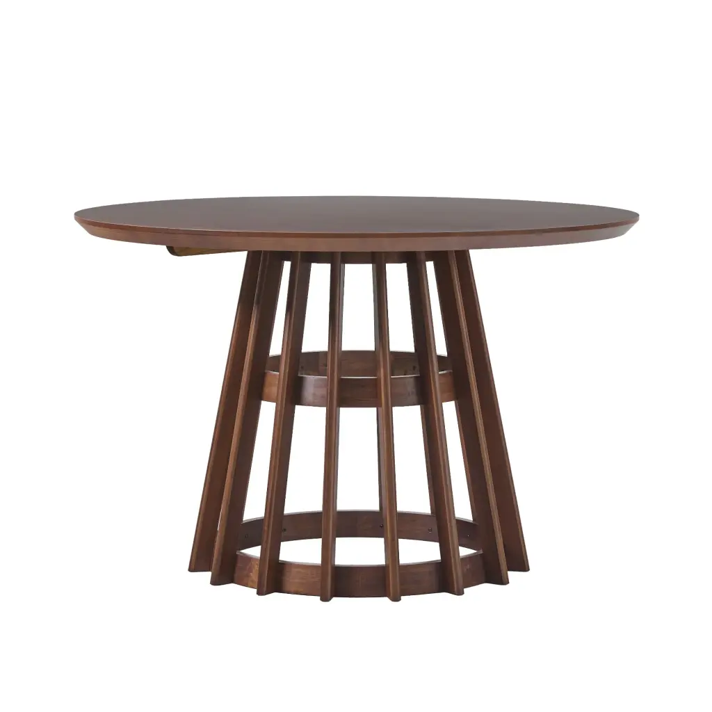 Modern 48 Inch Round Solid Wood Dining Table Pedestal Base Brown walker edison