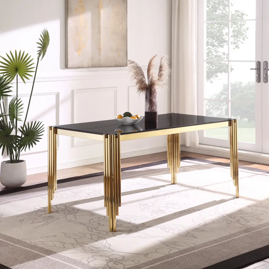 65 Inch Rectangle Glass Dining Table Tempered Glass Tabletop and Sleek Design woker furniture