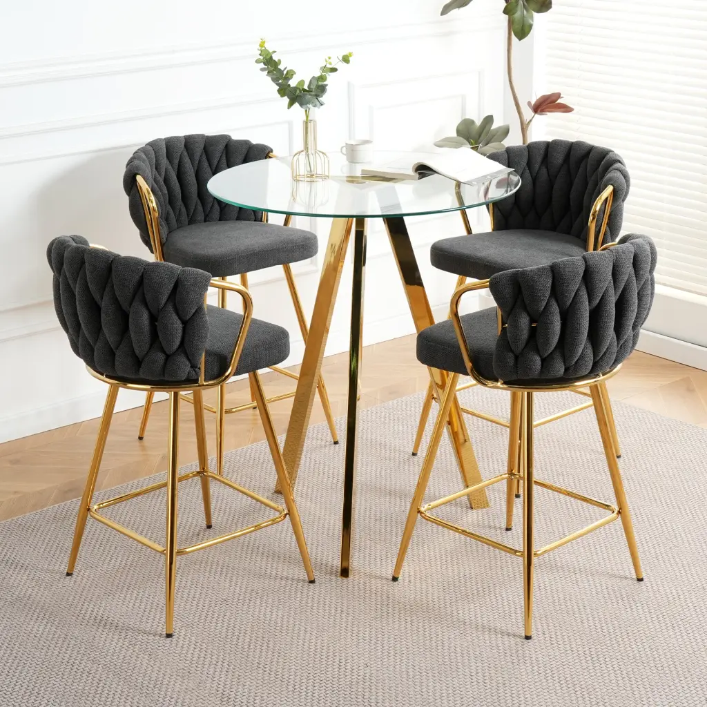 Chic Dark Grey Cotton And Linen Design Precious Metal Plated Metallic Legs Round Table youngmagic