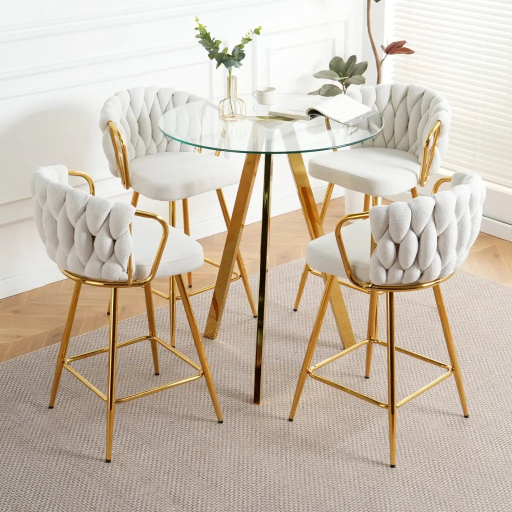 Chic White Cotton And Linen Design Precious Metal Plated Metallic Table Legs Round Table youngmagic