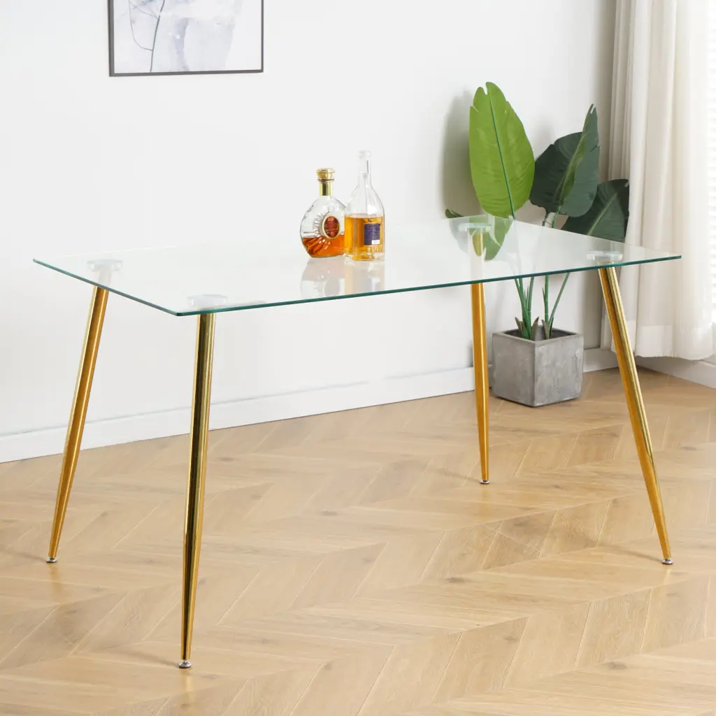 51 Inch Modern Rectangular Kitchen Dining Table Tempered Glass Top youngmagic