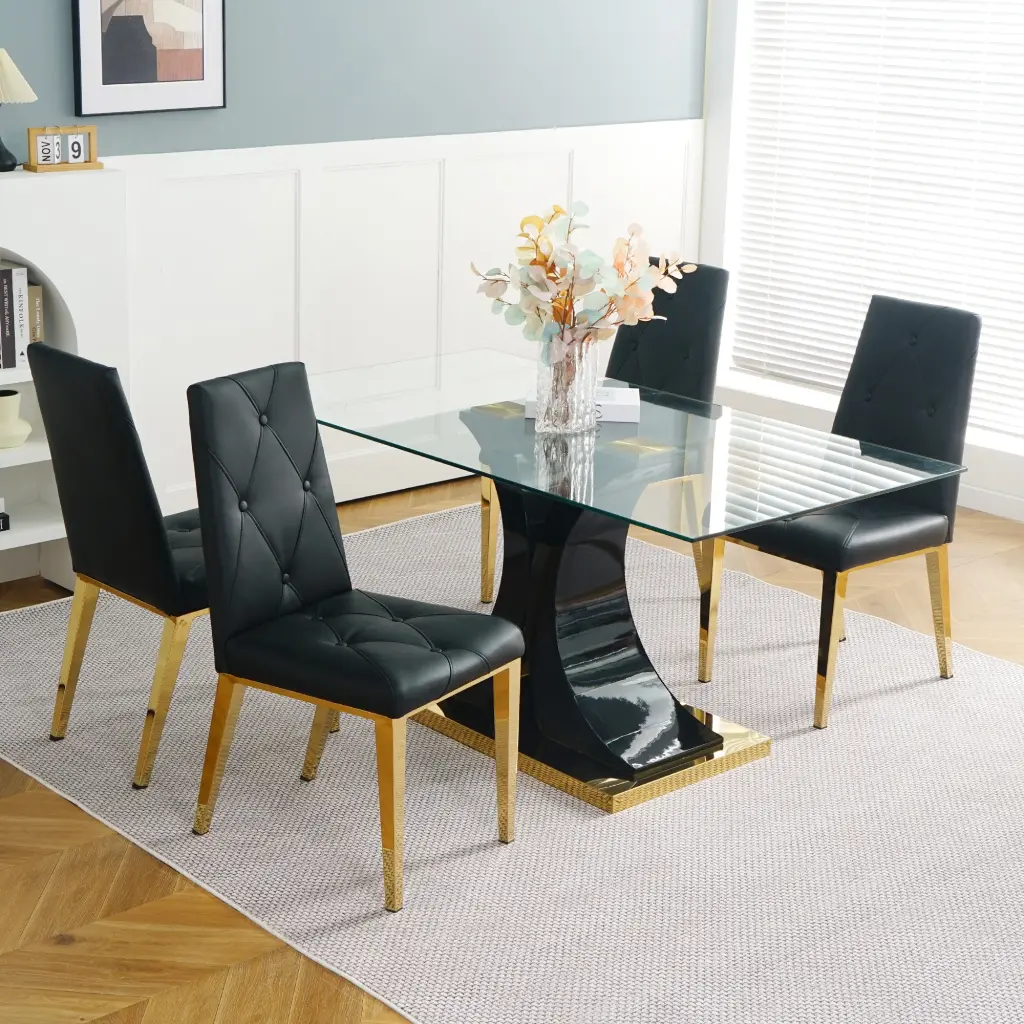 Modern Crystal Dining Table Elegant Transparent Design Solid Support youngmagic