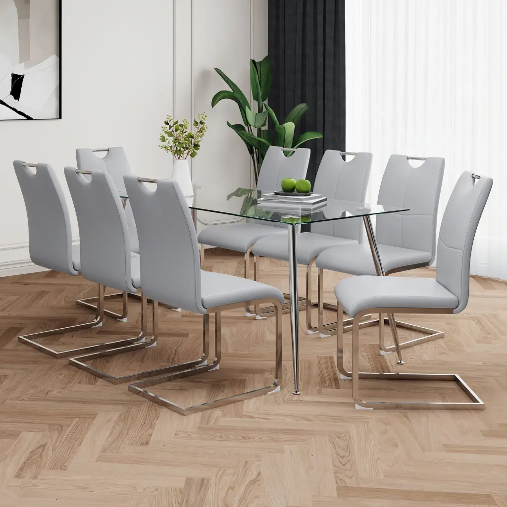 Modern Effortless Rectangular Crystal Dining Table Solid Tempered Crystal Table Top youngmagic