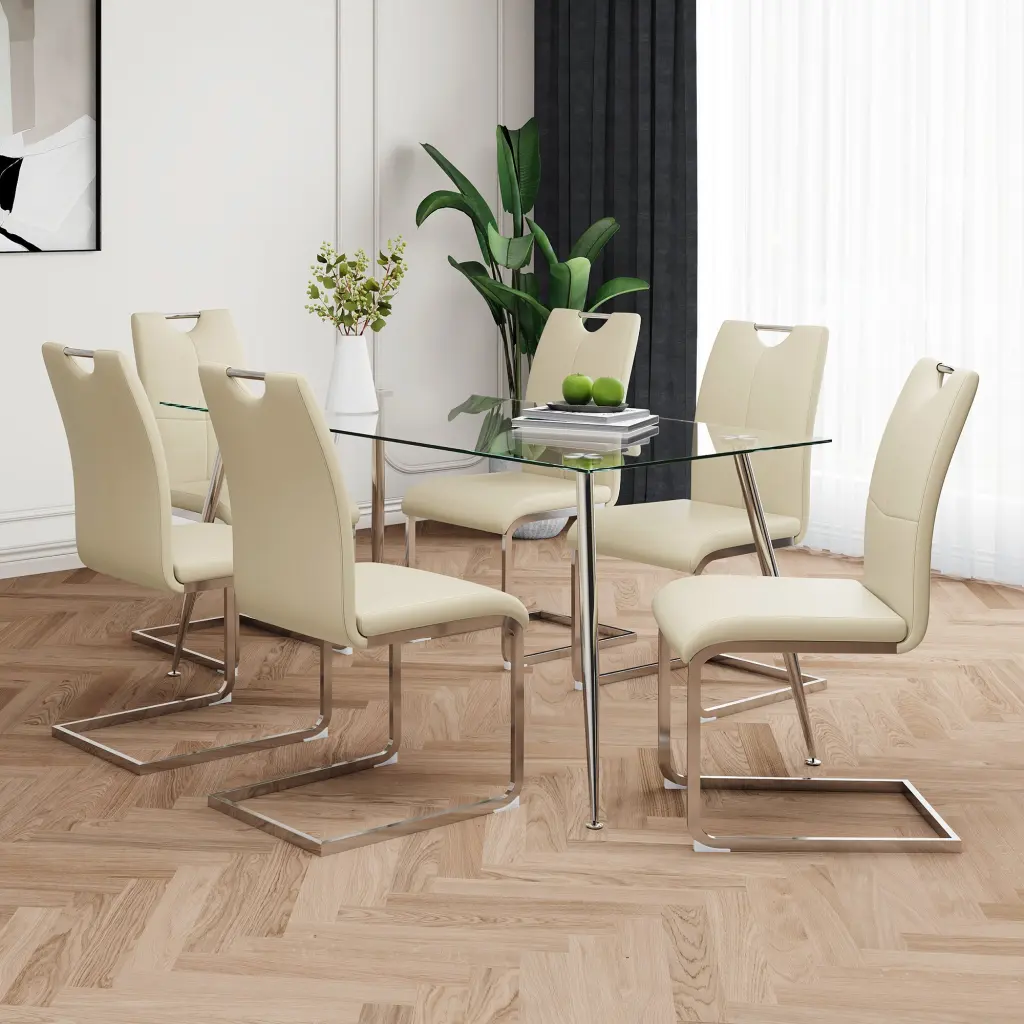 Modern Effortless Rectangular Crystal Dining Table Solid Tempered Glass youngmagic