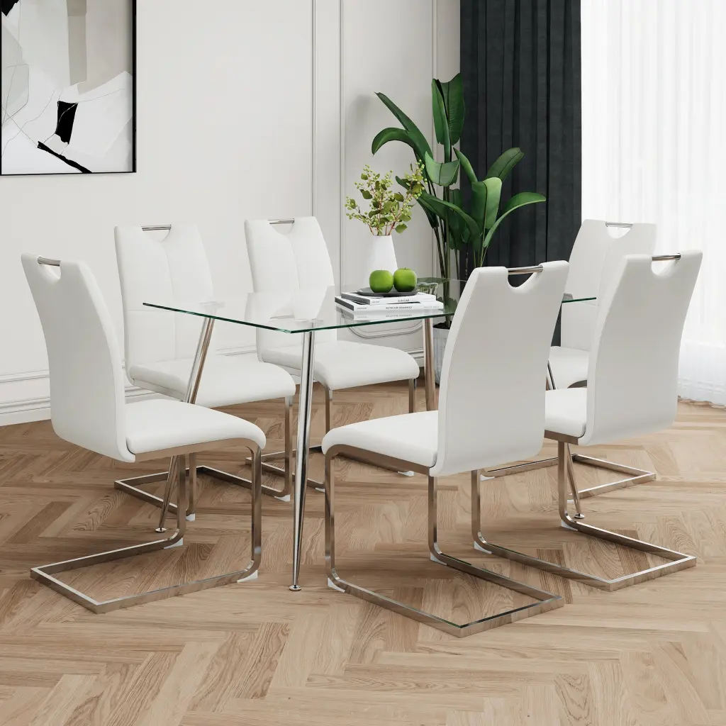 Modern Effortless Rectangular Crystal Dining Table Solid Tempered Crystal Top youngmagic