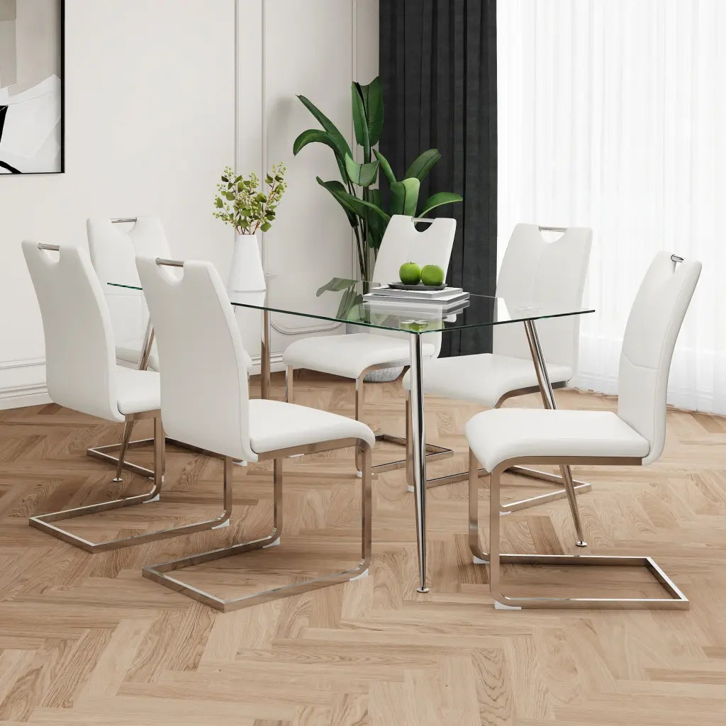 Modern Effortless Rectangular Crystal Dining Table Solid Tempered Crystal Top youngmagic