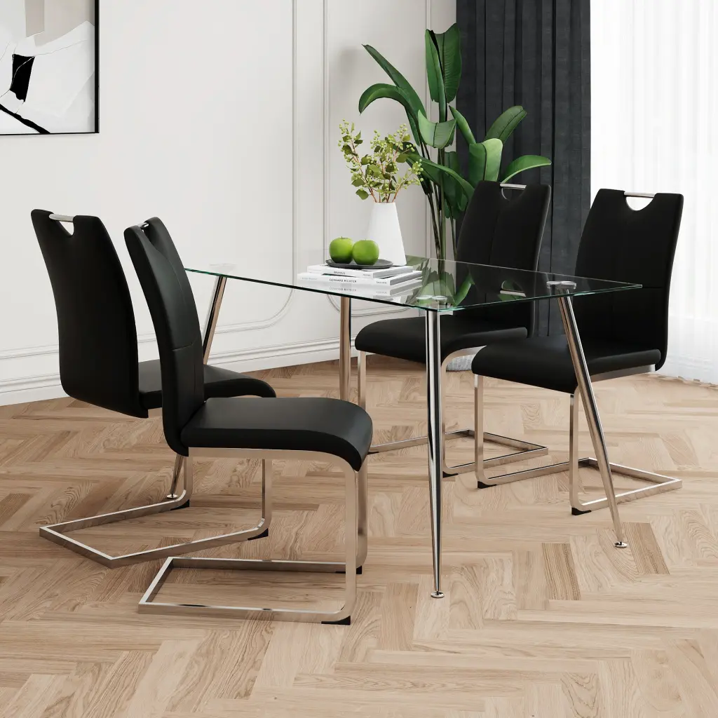 Modern Effortless Rectangular Crystal Dining Table Solid Tempered Glass youngmagic