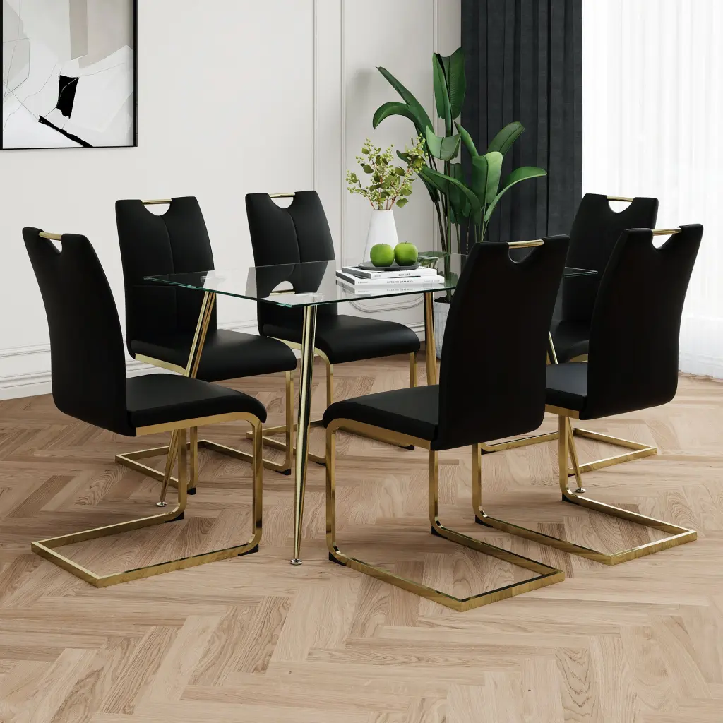Modern Effortless Rectangular Glass Dining Table Wear Resistant Tempered 4-6 People youngmagic