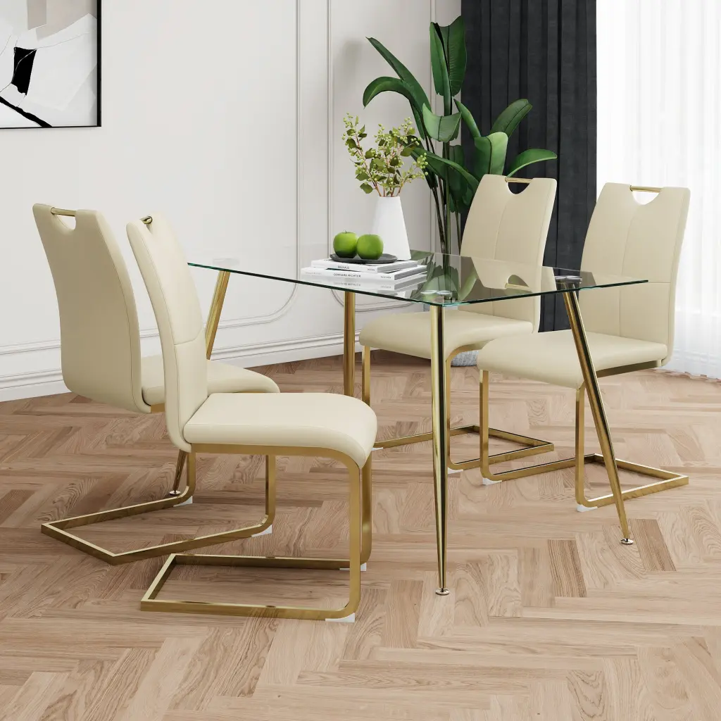 Modern Effortless Rectangular Glass Dining Table Wear Resistant Tempered 4-6 People youngmagic