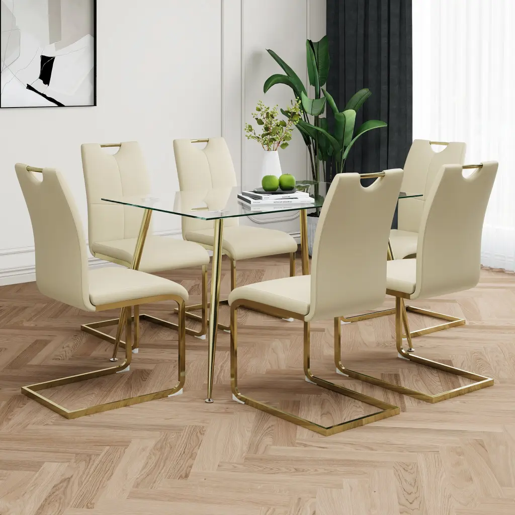 Modern Effortless Rectangular Glass Dining Table Tempered Top youngmagic