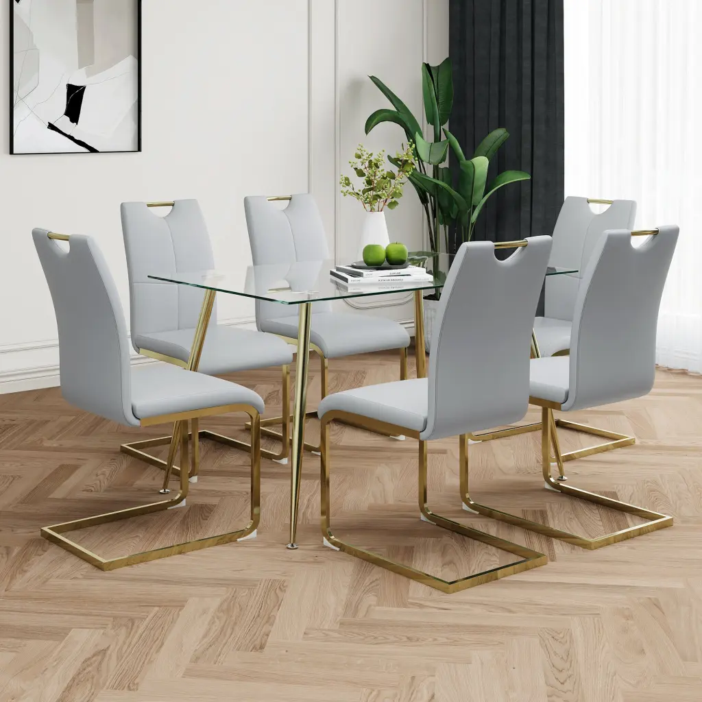 Modern Effortless Rectangular Glass Dining Table Tempered Wear Resistant Top youngmagic