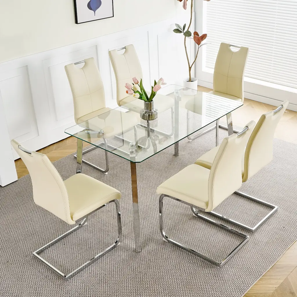 Modern Effortless Table Crystal Square Table and Six Chairs youngmagic